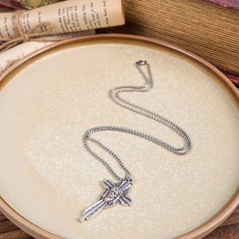 Retro Style Jesus Icon Cross Faith Blessed Crucifix Pendant Necklace