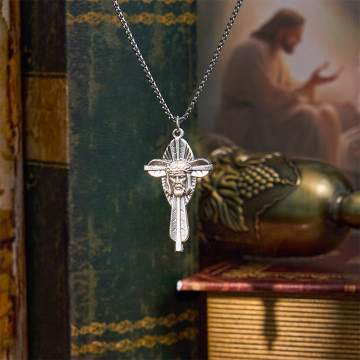 Retro Style Jesus Icon Cross Faith Blessed Crucifix Pendant Necklace
