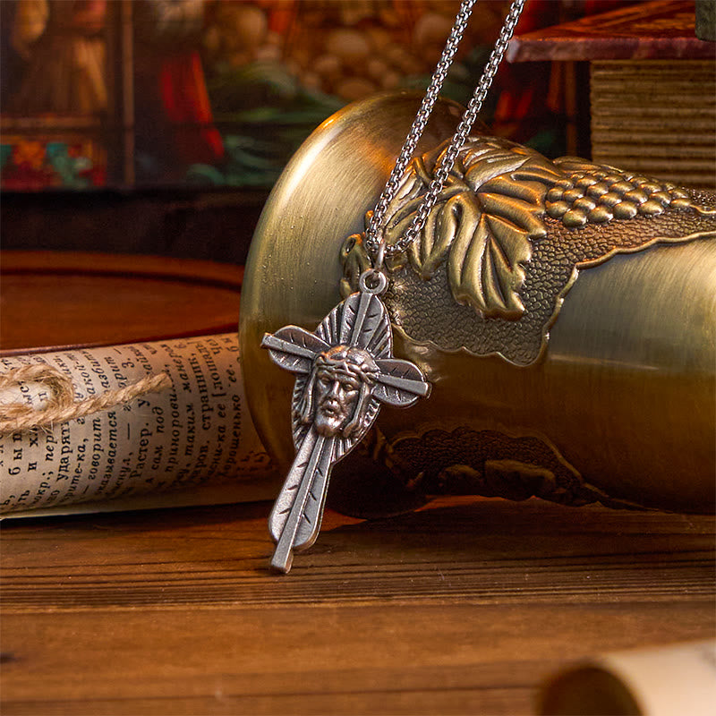 Retro Style Jesus Icon Cross Faith Blessed Crucifix Pendant Necklace