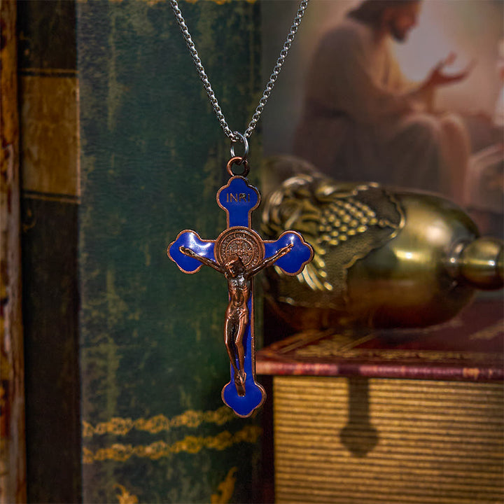 Multicolor Retro Style Classical Crucifix Faith Protection Pendant Necklace