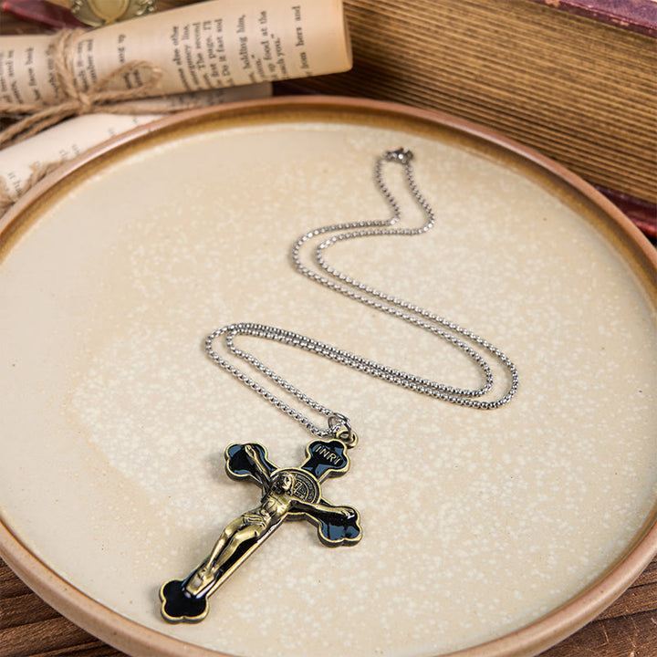 Multicolor Retro Style Classical Crucifix Faith Protection Pendant Necklace