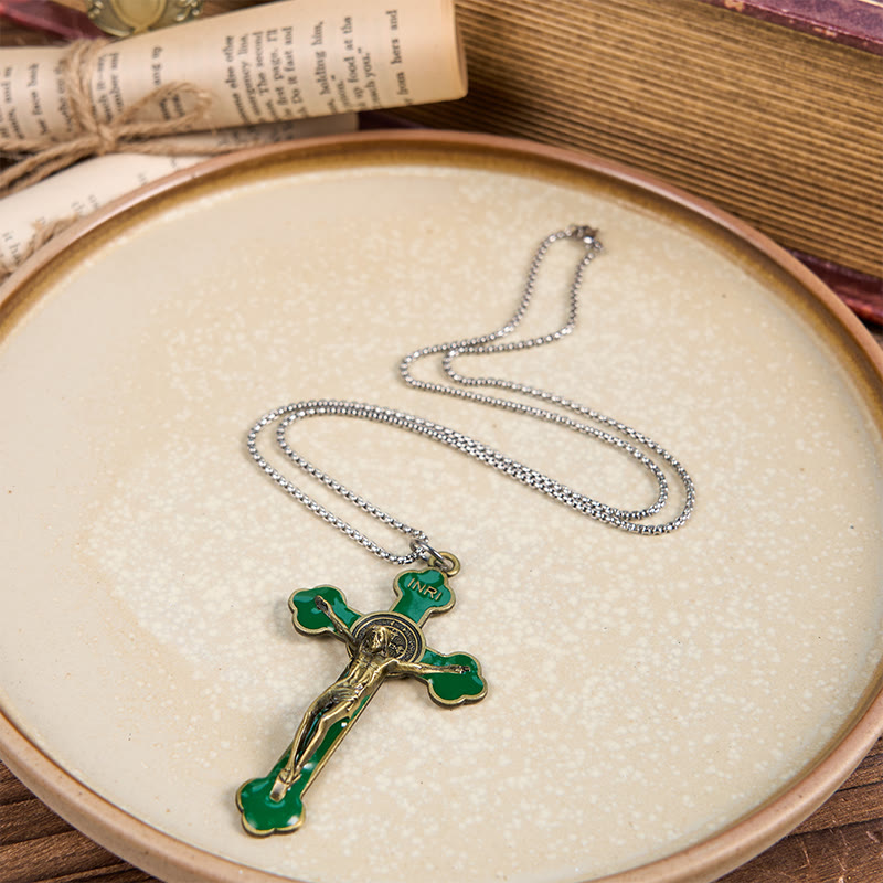 Multicolor Retro Style Classical Crucifix Faith Protection Pendant Necklace