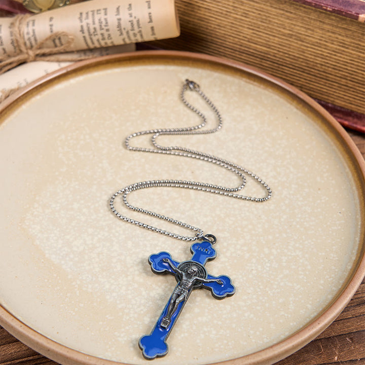 Multicolor Retro Style Classical Crucifix Faith Protection Pendant Necklace