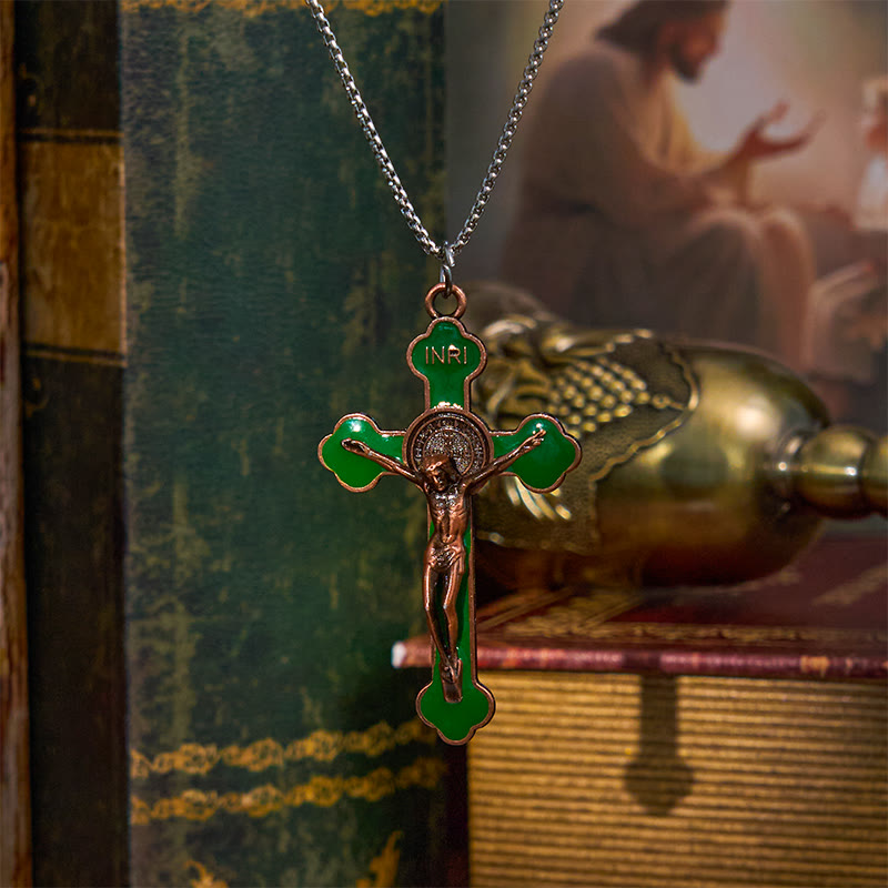 Multicolor Retro Style Classical Crucifix Faith Protection Pendant Necklace