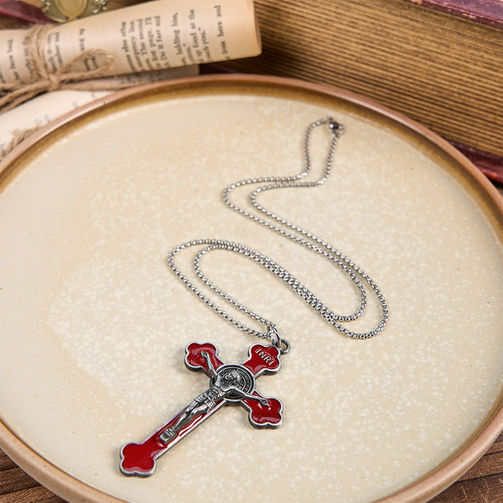 Multicolor Retro Style Classical Crucifix Faith Protection Pendant Necklace