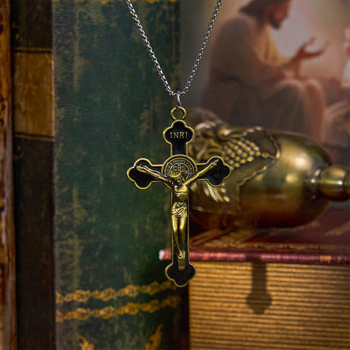 Multicolor Retro Style Classical Crucifix Faith Protection Pendant Necklace