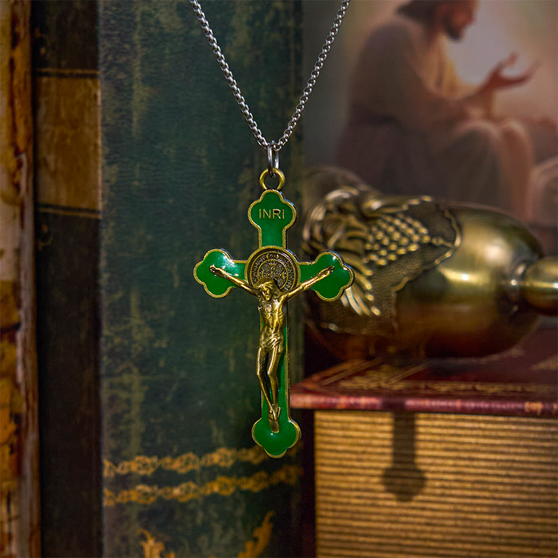 Multicolor Retro Style Classical Crucifix Faith Protection Pendant Necklace
