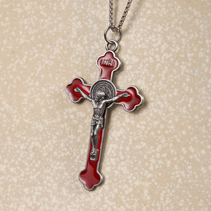 Multicolor Retro Style Classical Crucifix Faith Protection Pendant Necklace