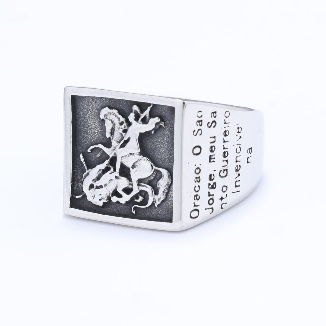 Retro Classic Style St. George Warrior Slave the Dragon Divine Protection Ring