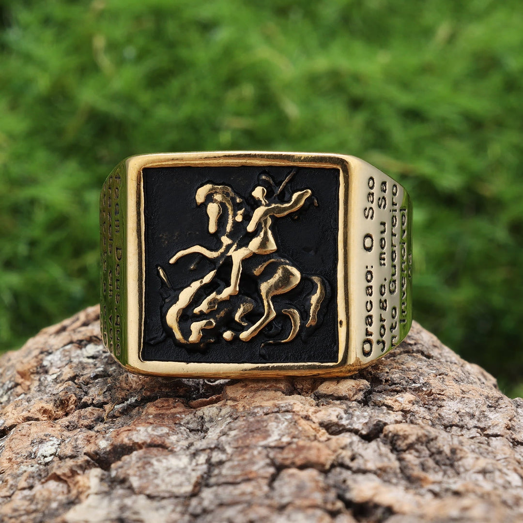 Retro Classic Style St. George Warrior Slave the Dragon Divine Protection Ring