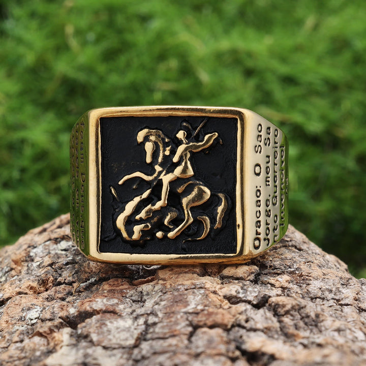 Retro Classic Style St. George Warrior Slave the Dragon Divine Protection Ring