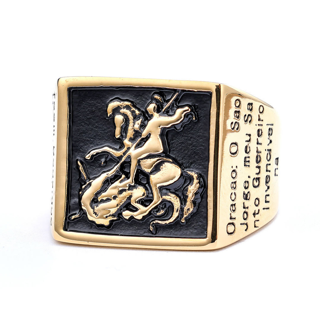 Retro Classic Style St. George Warrior Slave the Dragon Divine Protection Ring