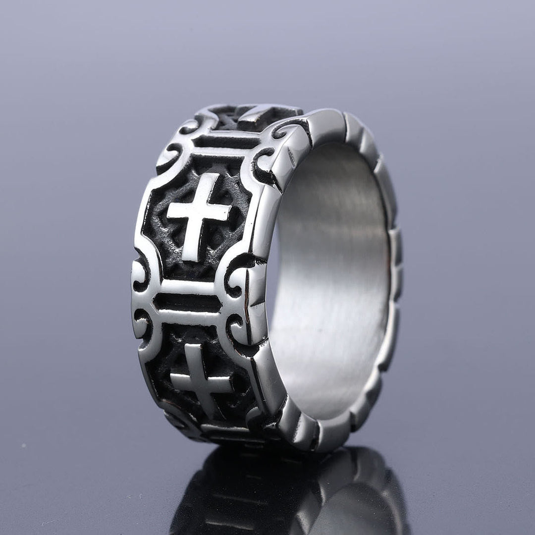 Retro Style Cross Engraved Stainless Steel Faith Protection Ring