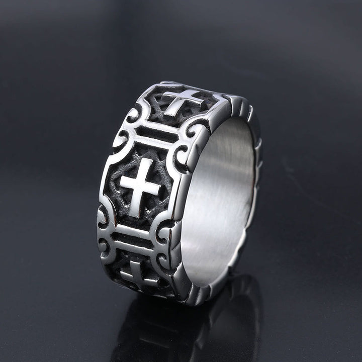 Retro Style Cross Engraved Stainless Steel Faith Protection Ring