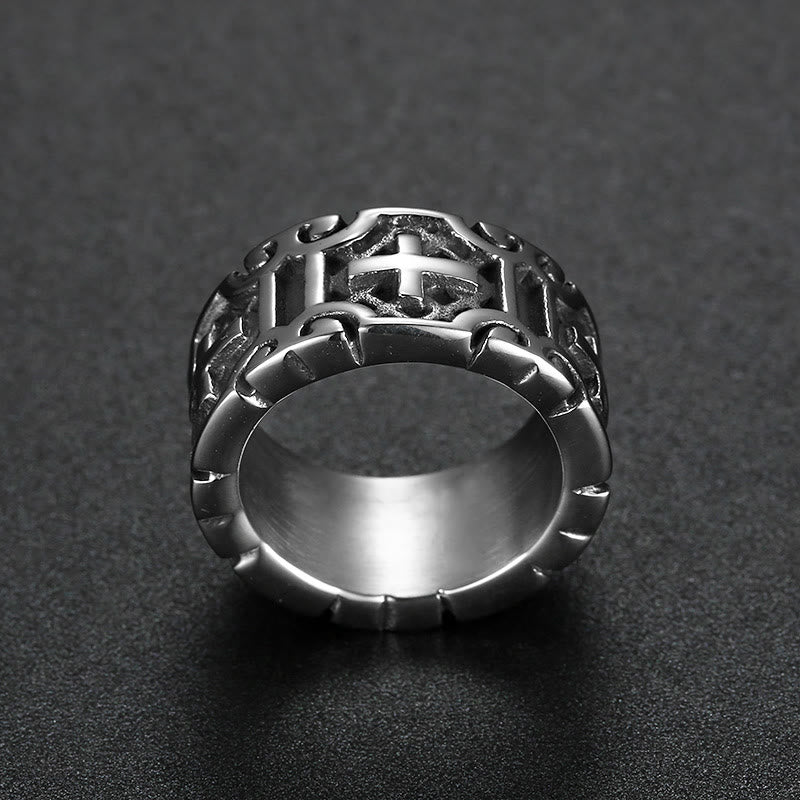 Retro Style Cross Engraved Stainless Steel Faith Protection Ring