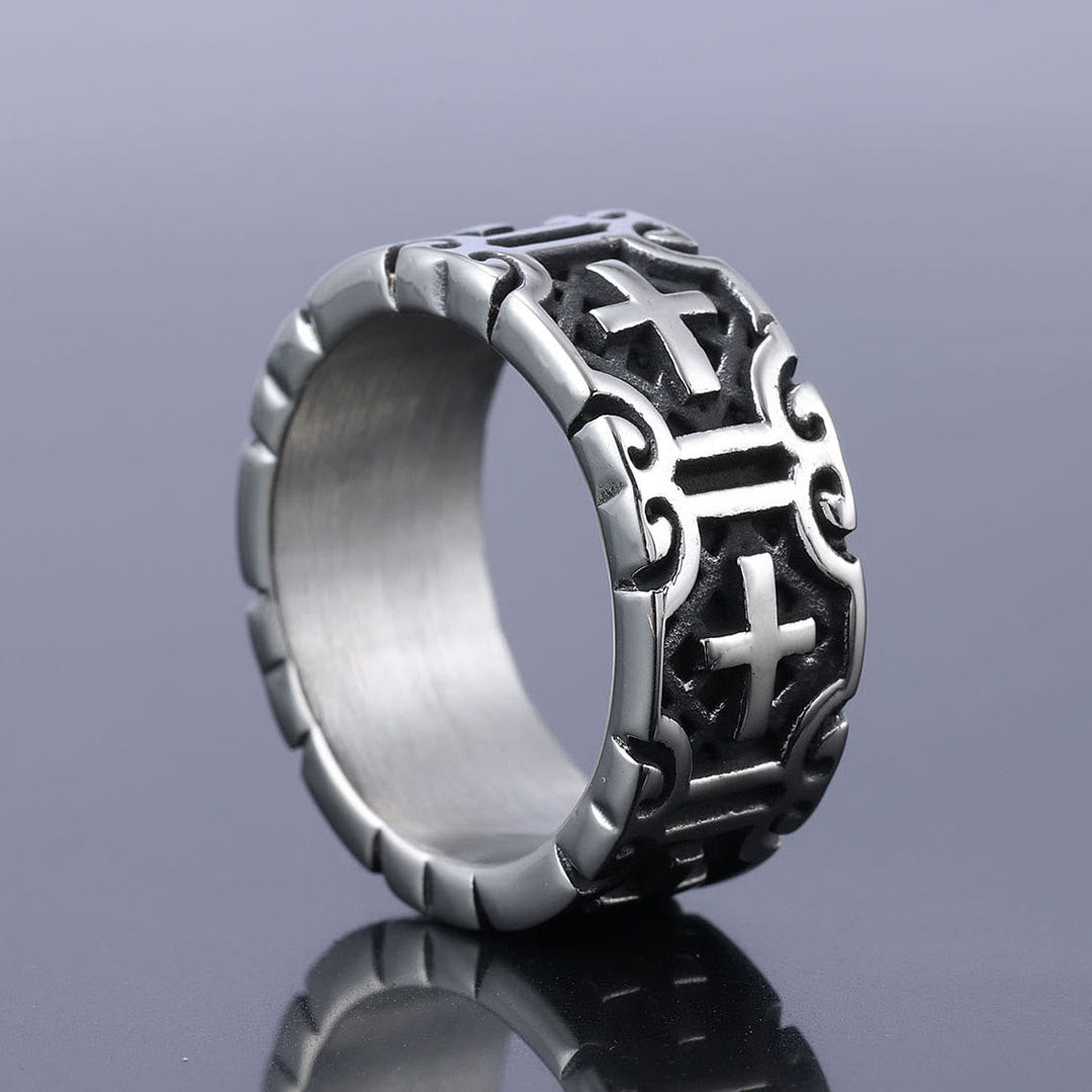 Retro Style Cross Engraved Stainless Steel Faith Protection Ring