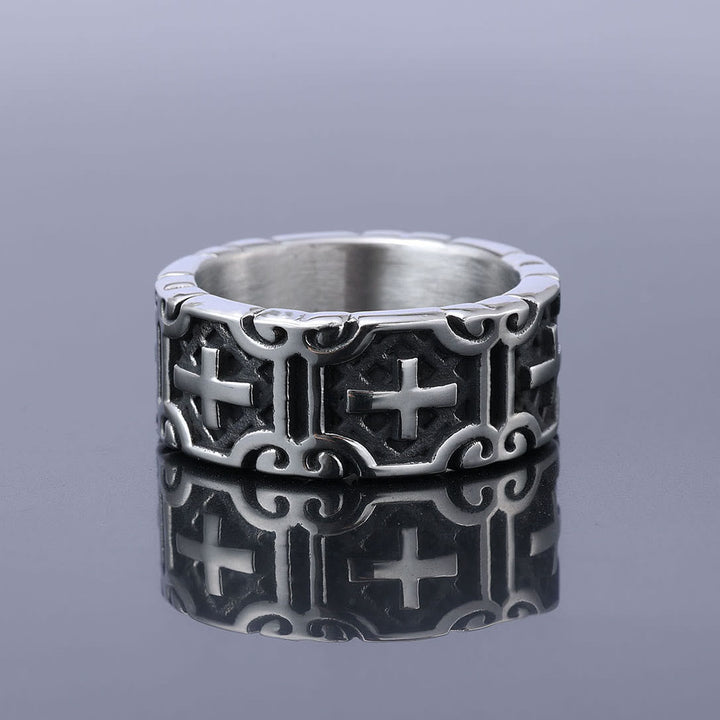 Retro Style Cross Engraved Stainless Steel Faith Protection Ring
