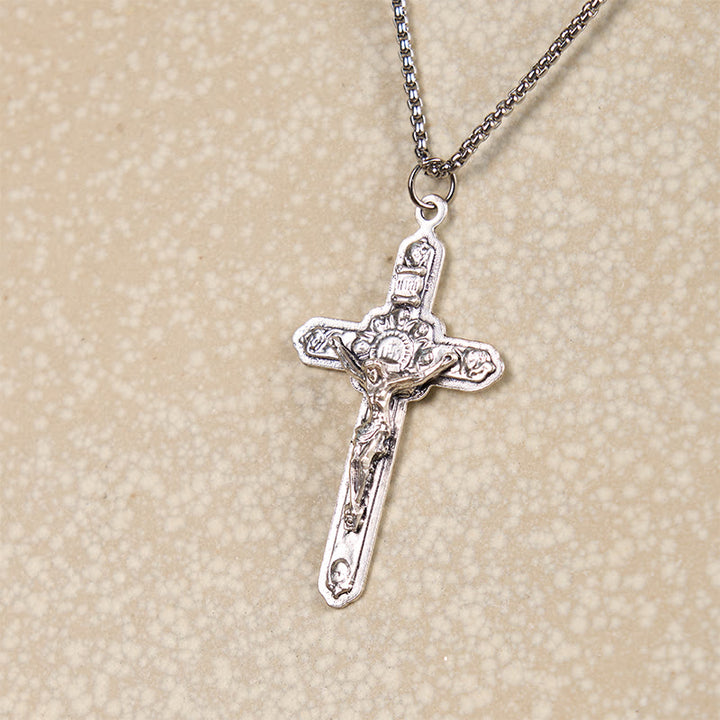 Retro Style Old Craft Jesus Crucifix Angels-Surrounded Pendant Necklace
