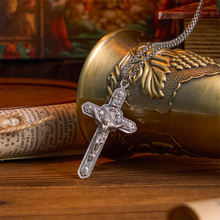 Retro Style Old Craft Jesus Crucifix Angels-Surrounded Pendant Necklace