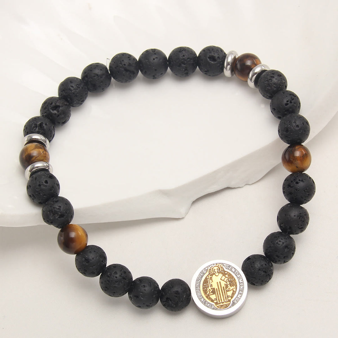 Volcanic Stone Yellow Tiger Eye St. Benedict Bracelet