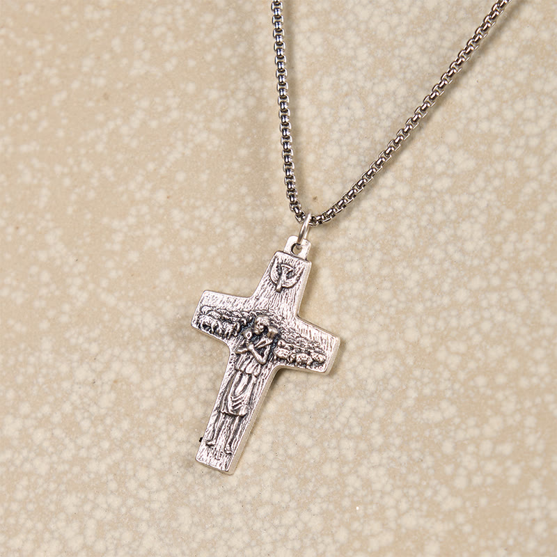 Retro Style Jesus and His Sheep The Good Shepherd Pendant Necklace