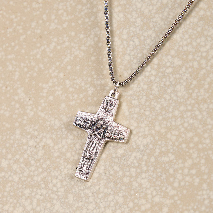 Retro Style Jesus and His Sheep The Good Shepherd Pendant Necklace