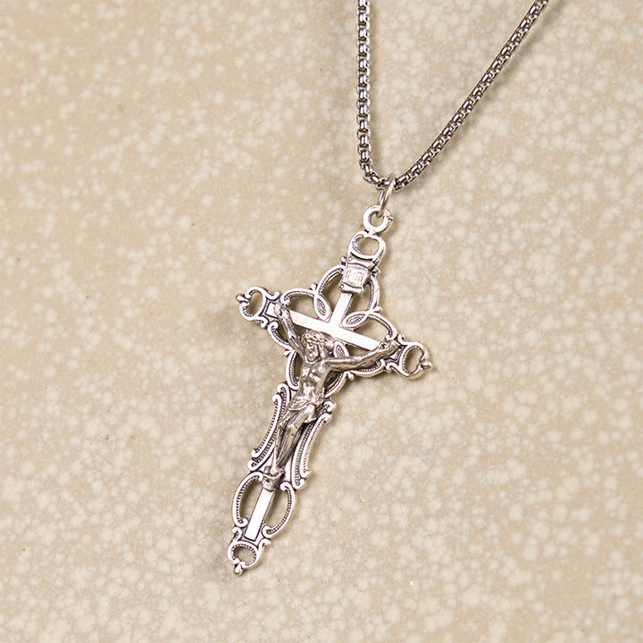 Retro Style Exclusive Craft Jesus Crucifix Blessing Pendant Necklace