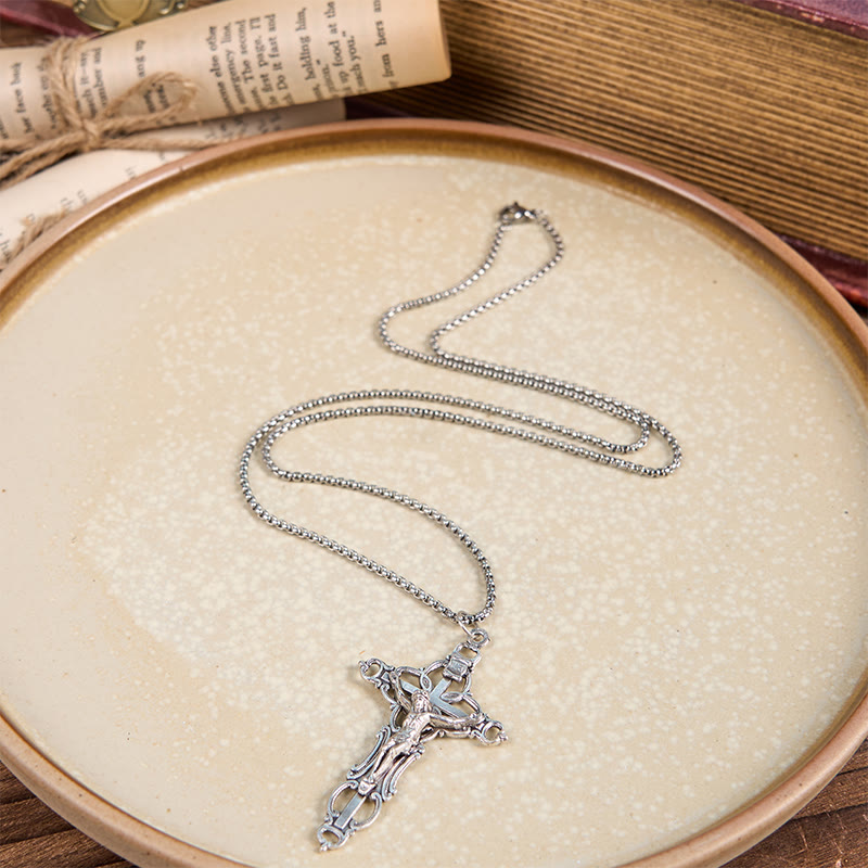 Retro Style Exclusive Craft Jesus Crucifix Blessing Pendant Necklace