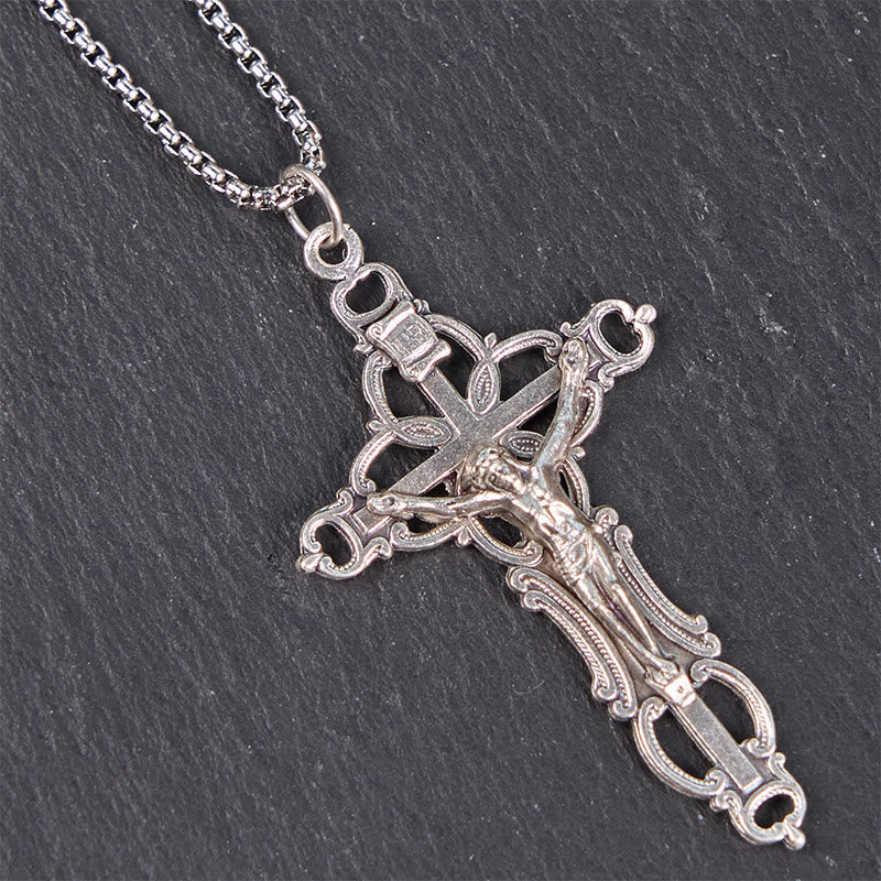 Retro Style Exclusive Craft Jesus Crucifix Blessing Pendant Necklace