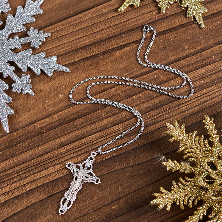 Retro Style Exclusive Craft Jesus Crucifix Blessing Pendant Necklace