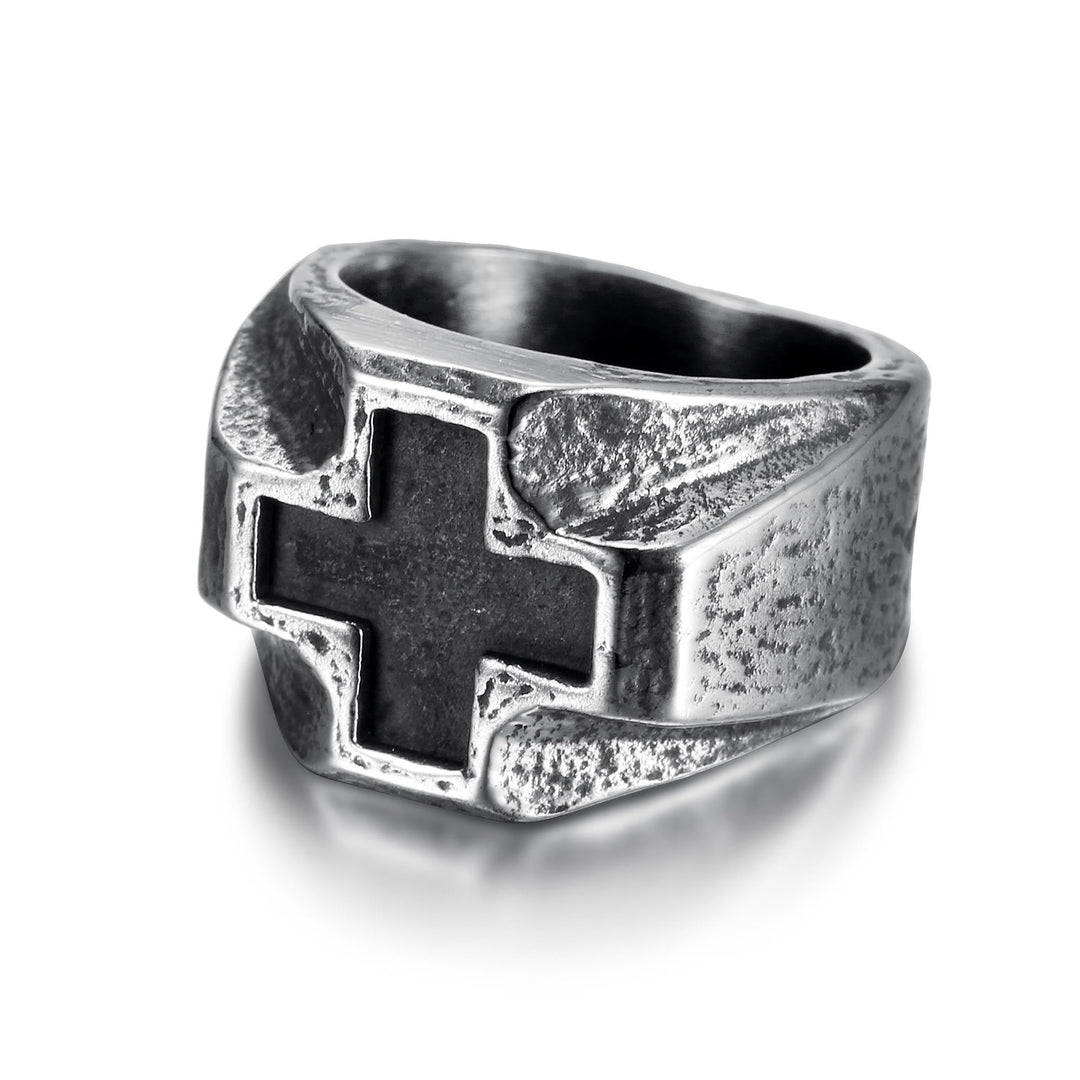 Heavy Metals Style Cross Engraved Stainless Steel Faith Ring