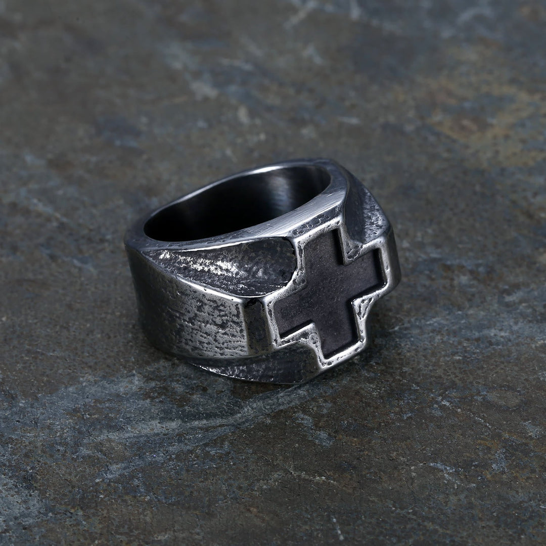 Heavy Metals Style Cross Engraved Stainless Steel Faith Ring