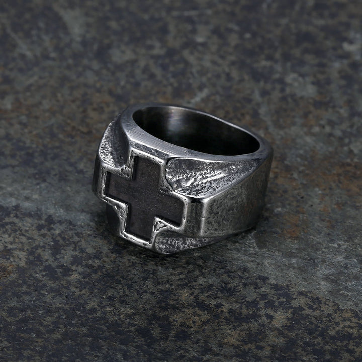 Heavy Metals Style Cross Engraved Stainless Steel Faith Ring