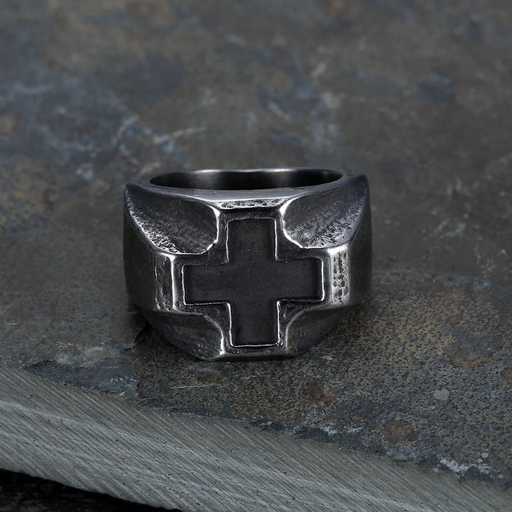 Heavy Metals Style Cross Engraved Stainless Steel Faith Ring
