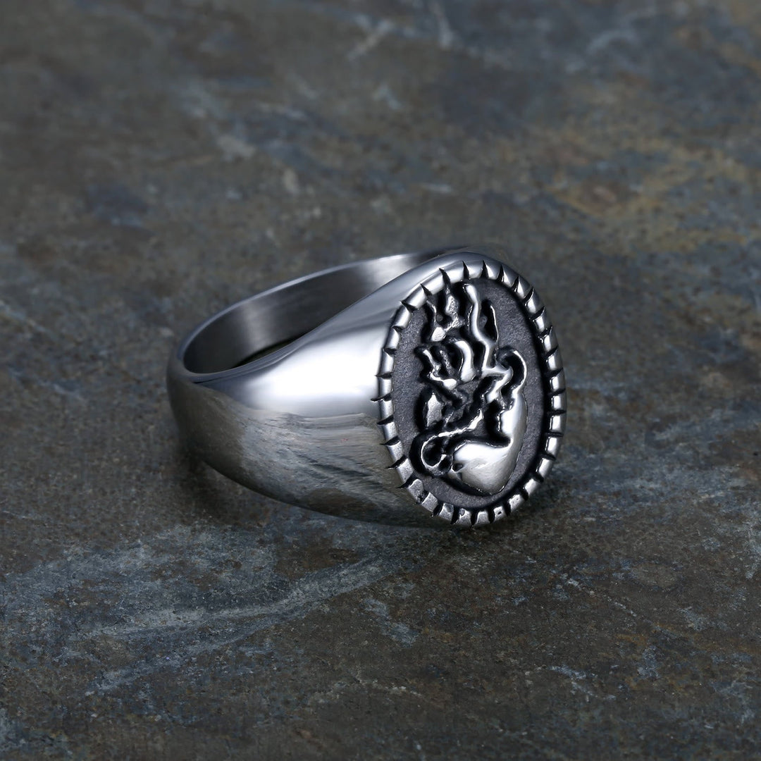 Classic Retro Style Jesus Sacred Heart Engraved Stainless Steel Faith Ring