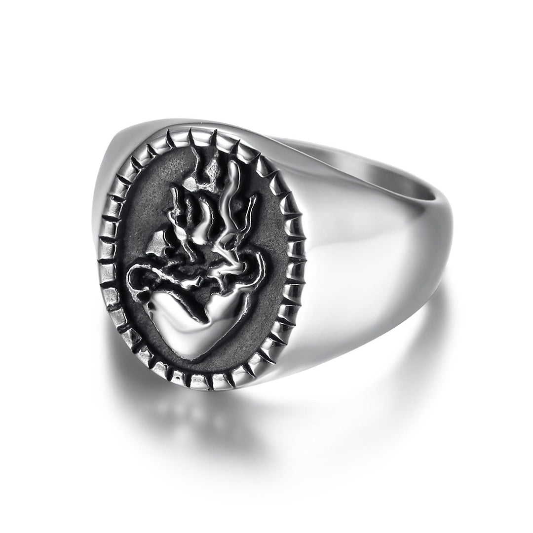 Classic Retro Style Jesus Sacred Heart Engraved Stainless Steel Faith Ring