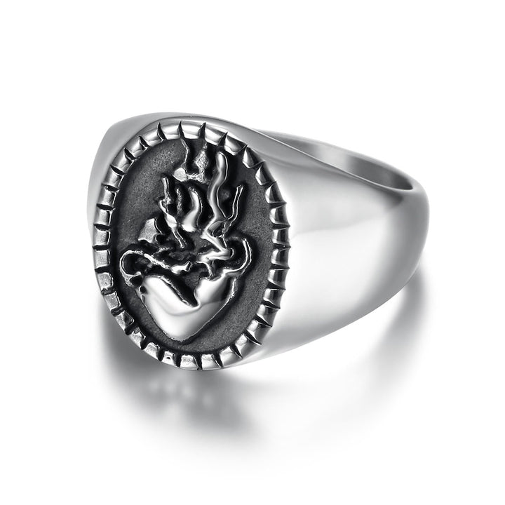 Classic Retro Style Jesus Sacred Heart Engraved Stainless Steel Faith Ring
