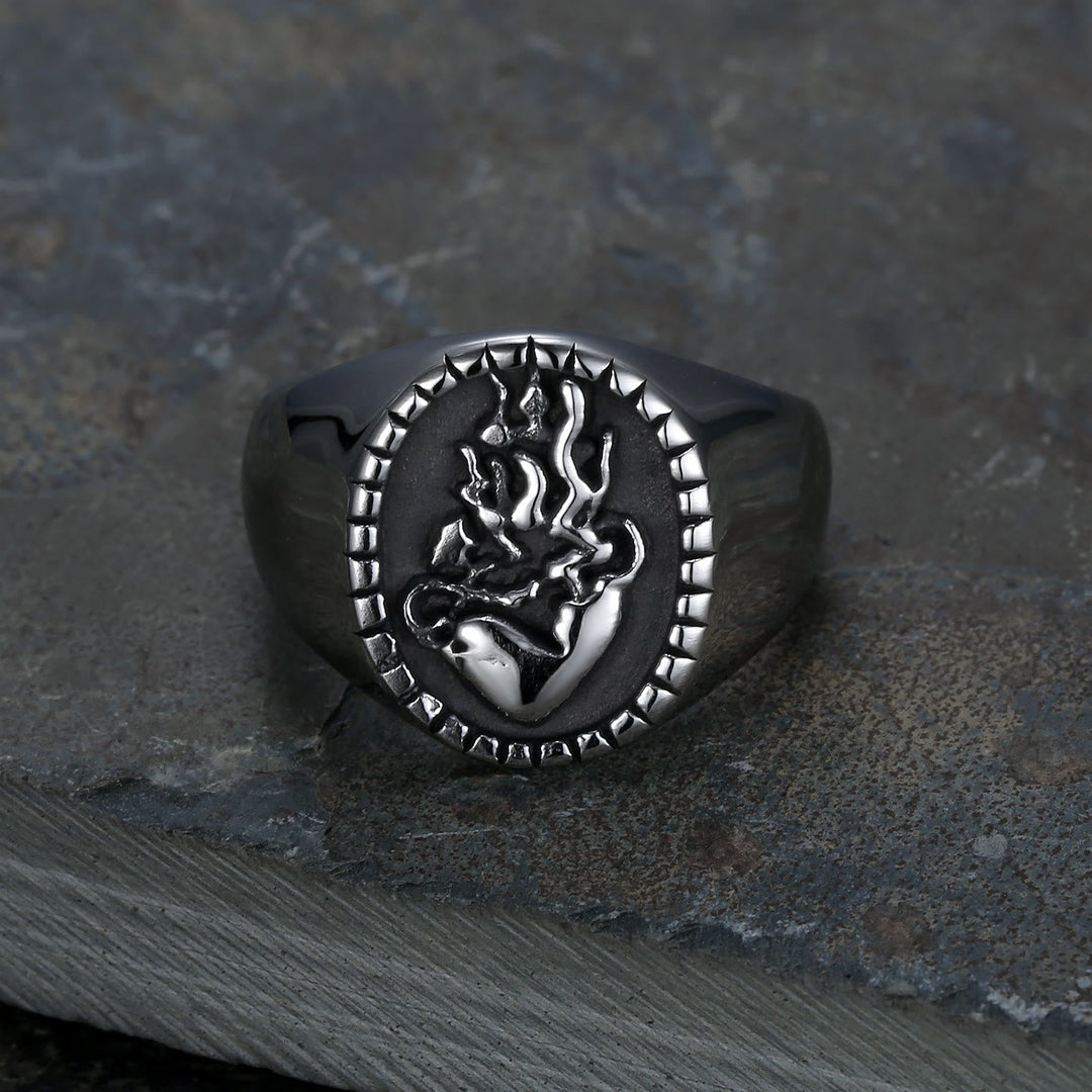 Classic Retro Style Jesus Sacred Heart Engraved Stainless Steel Faith Ring