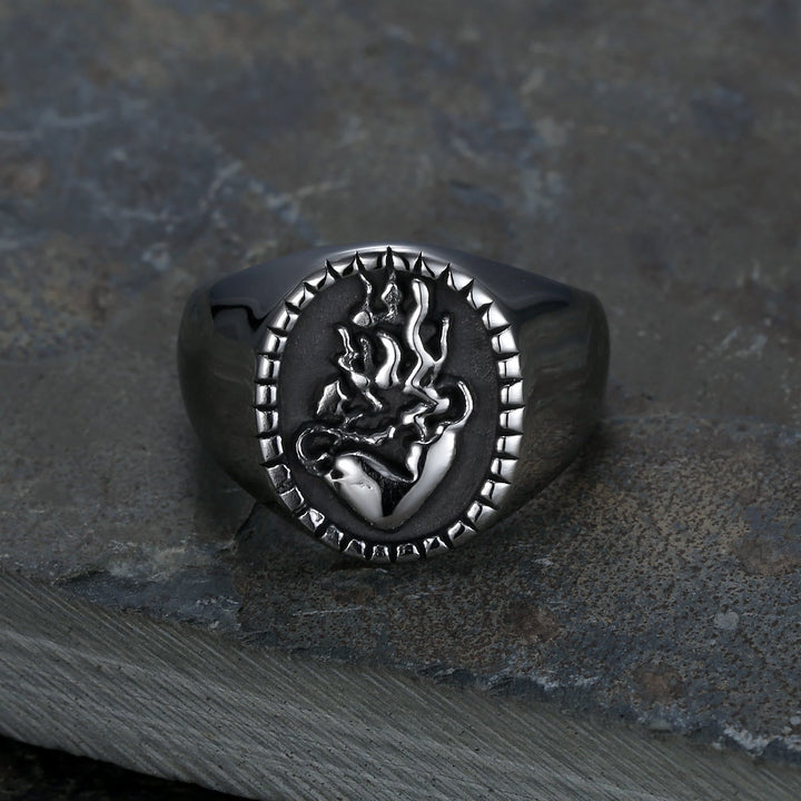 Classic Retro Style Jesus Sacred Heart Engraved Stainless Steel Faith Ring