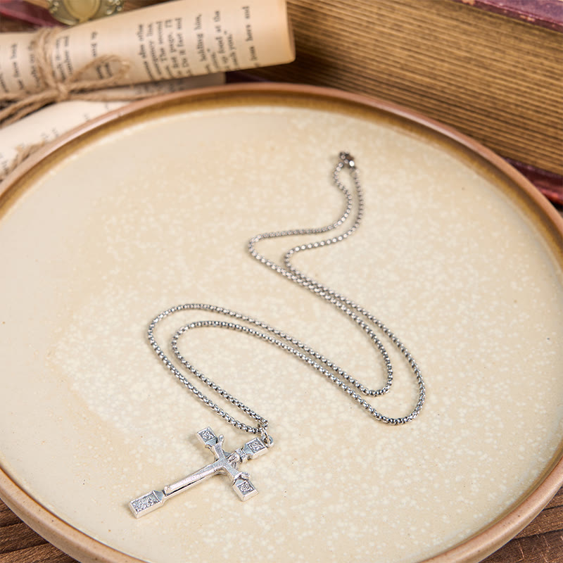 Minimalist Exclusive Craft Jesus Crucifix with Roses Pendant Necklace