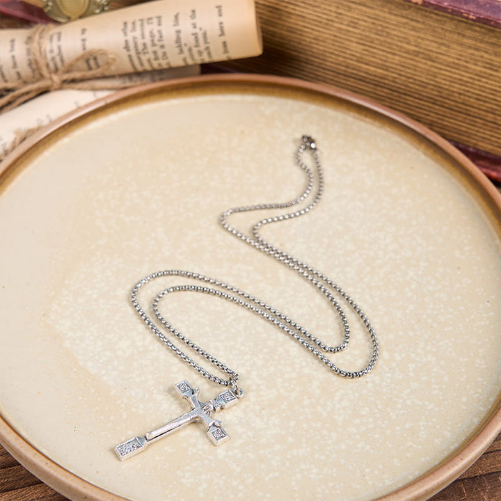 Minimalist Exclusive Craft Jesus Crucifix with Roses Pendant Necklace