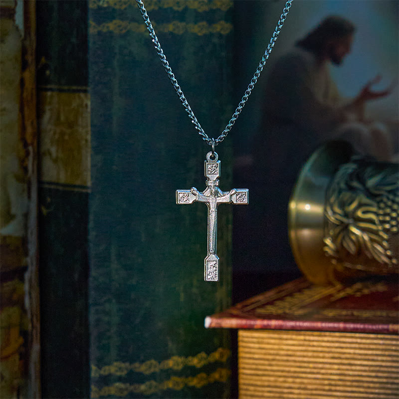 Minimalist Exclusive Craft Jesus Crucifix with Roses Pendant Necklace