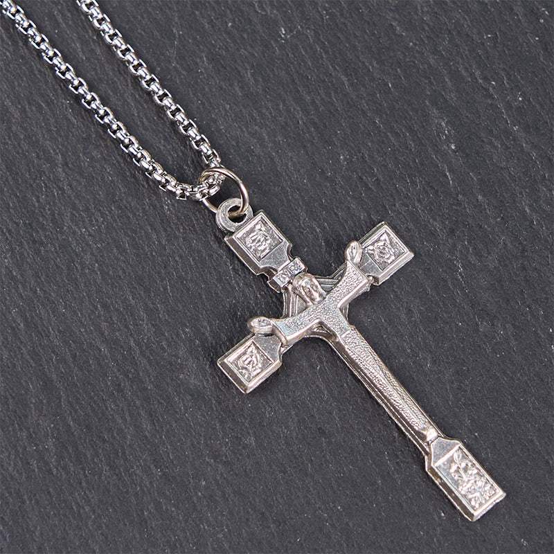 Minimalist Exclusive Craft Jesus Crucifix with Roses Pendant Necklace
