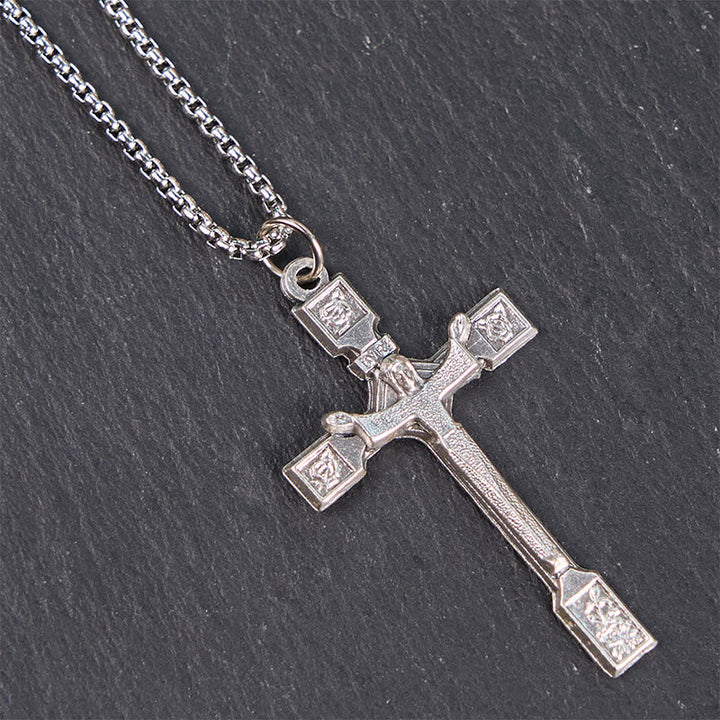 Minimalist Exclusive Craft Jesus Crucifix with Roses Pendant Necklace