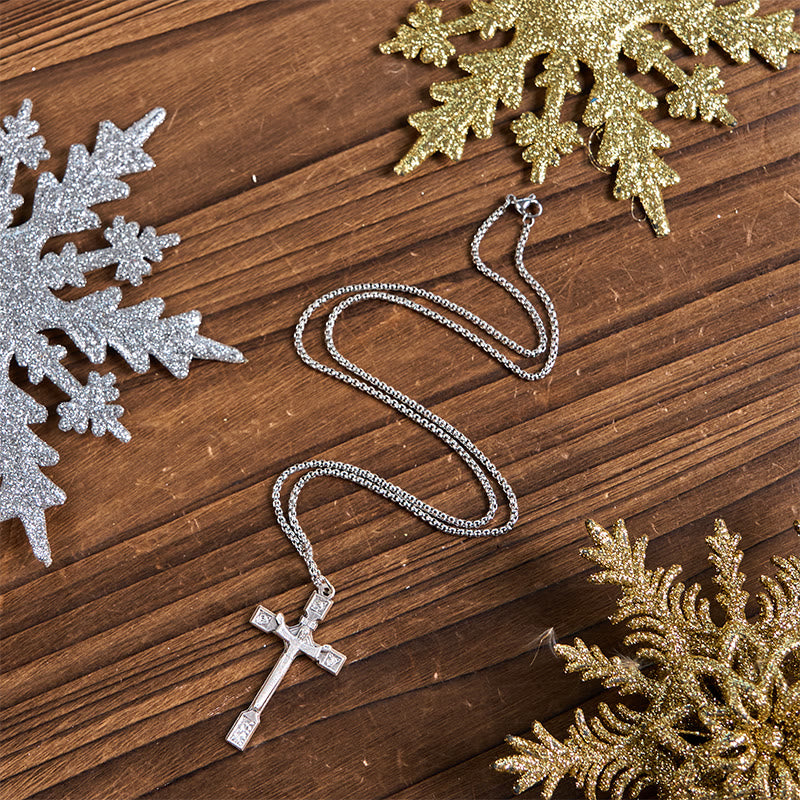 Minimalist Exclusive Craft Jesus Crucifix with Roses Pendant Necklace