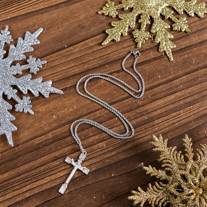 Minimalist Exclusive Craft Jesus Crucifix with Roses Pendant Necklace