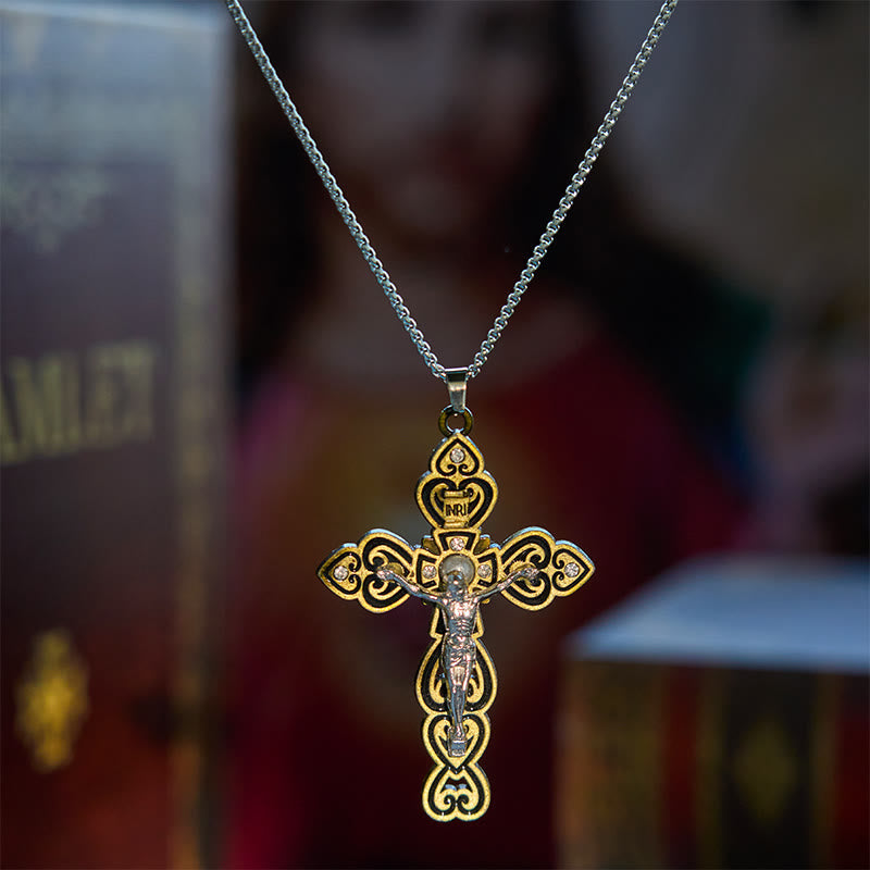6 Color 3 Gemstones-Set of Trinity Crucifix with Pearl Behind Pendant Necklace