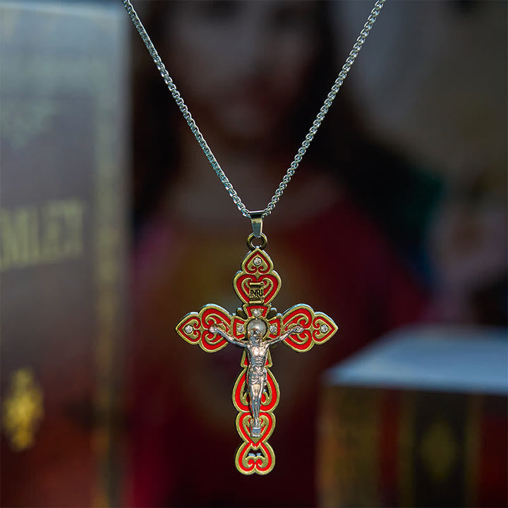 6 Color 3 Gemstones-Set of Trinity Crucifix with Pearl Behind Pendant Necklace