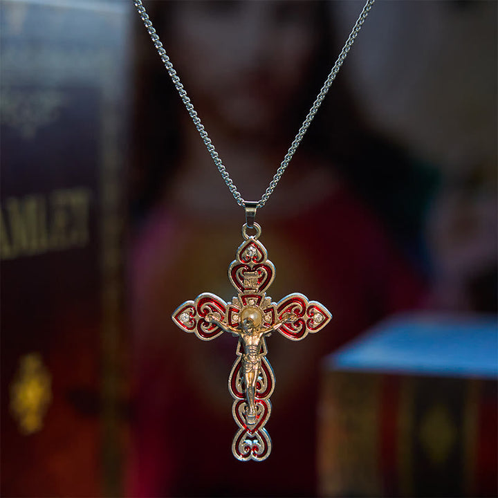 6 Color 3 Gemstones-Set of Trinity Crucifix with Pearl Behind Pendant Necklace