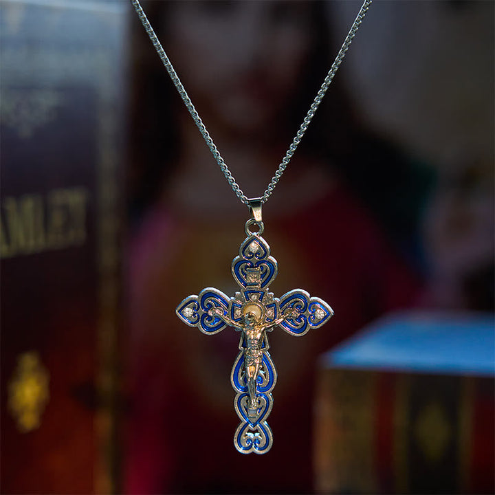 6 Color 3 Gemstones-Set of Trinity Crucifix with Pearl Behind Pendant Necklace